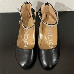 Bebe Black Dress Shoes with Ankle Strap and Rounded Toe